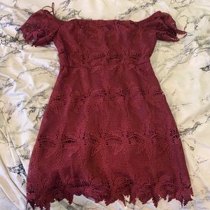 Maroon off-the-shoulder dress